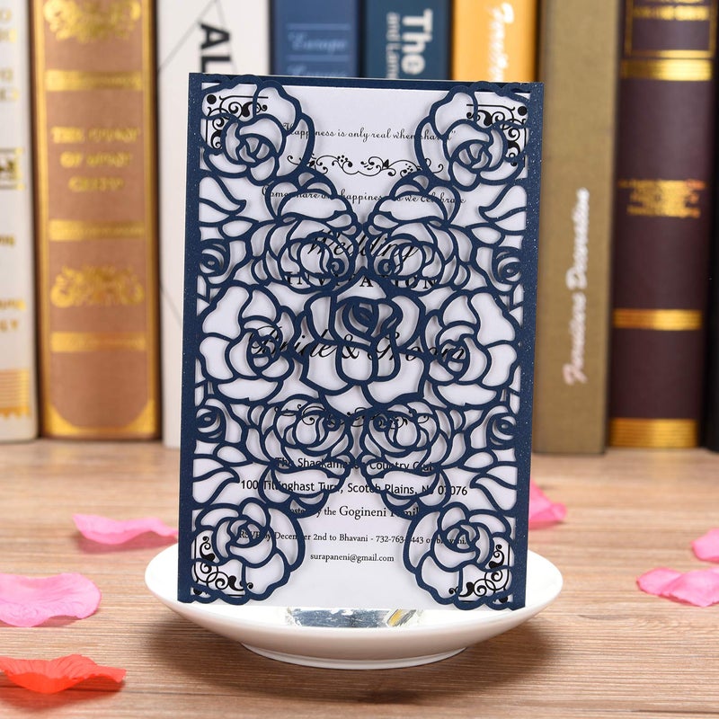 FOMTOR 40-Pack Blue Laser Cut Wedding Invitation Cards Set w/Envelopes & Inserts & Seals â€“ for Wedding, Bridal Shower, Graduation, Birthday Party, Engagement, Anniversary - Image 5